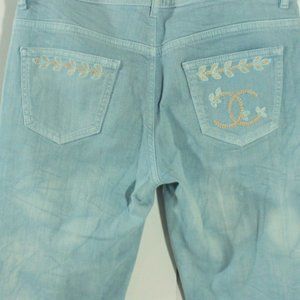Authentic Chanel Embroidered CC Denim Pants Jeans